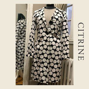 Designer Polka Dot Print Spring Trench Coat Jacket Small